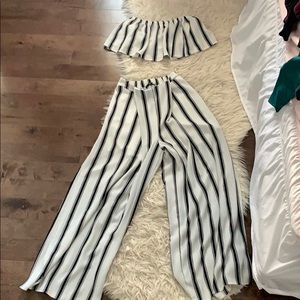 Black and White Striped Two Piece Set from Zaful